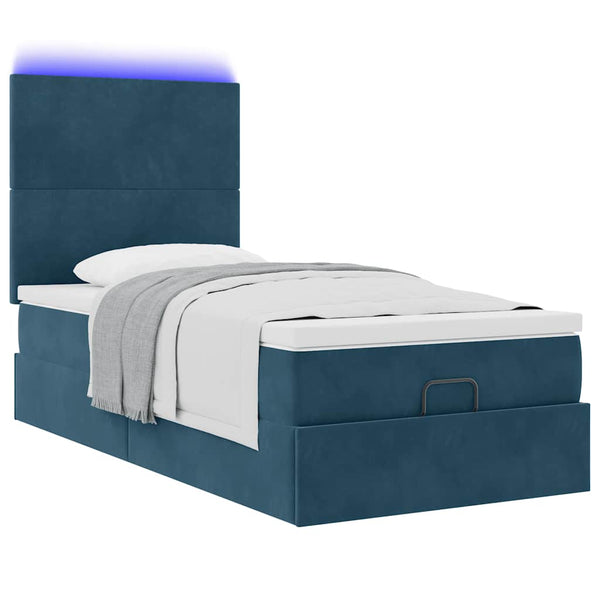 Ottoman Bett mit Matratze & LEDs Dunkelblau Samt