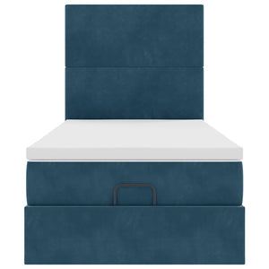 Ottoman Bett mit Matratze & LEDs Dunkelblau Samt