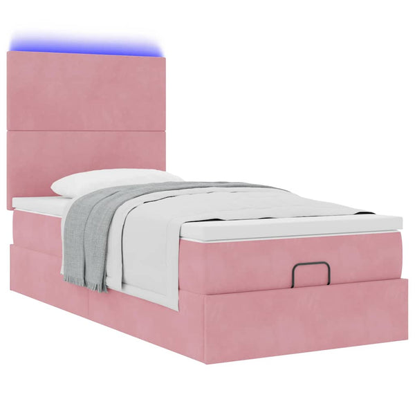 Ottoman Bett mit Matratze & LEDs Rosa 80x200 cm