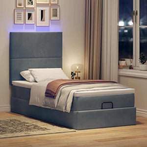 Ottoman Bett mit Matratze & LEDs Dunkelgrau 90x190 cm