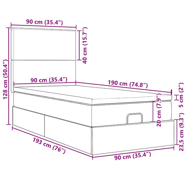 Ottoman Bett mit Matratze & LEDs Dunkelgrau 90x190 cm
