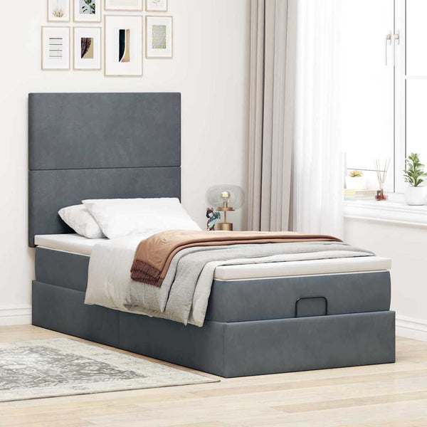 Ottoman Bett mit Matratze & LEDs Dunkelgrau 90x190 cm