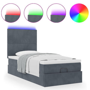 Ottoman Bett mit Matratze & LEDs Dunkelgrau 90x190 cm