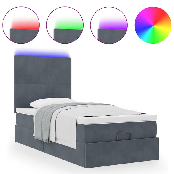 Ottoman Bett mit Matratze & LEDs Dunkelgrau 90x190 cm