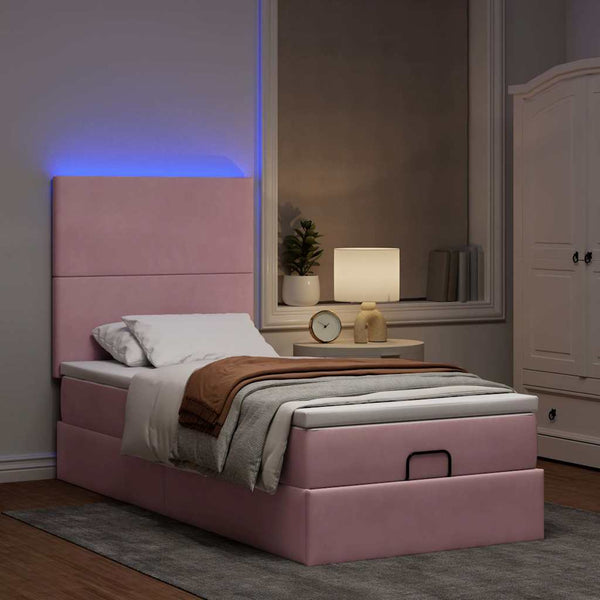 Ottoman Bett mit Matratze & LEDs Rosa 90x190 cm