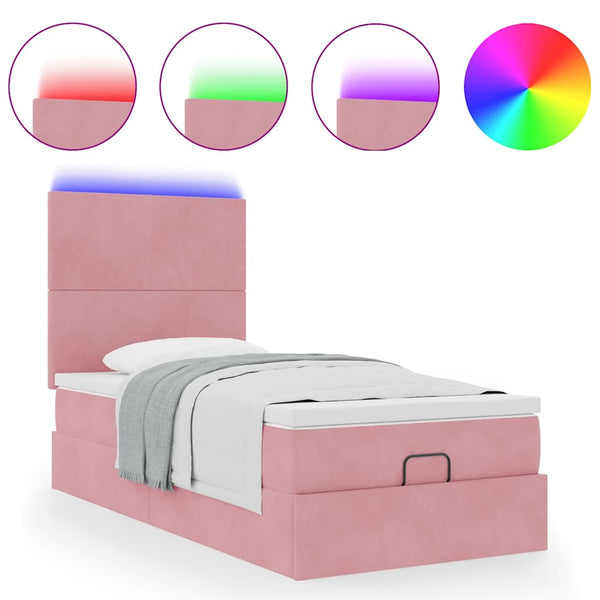 Ottoman Bett mit Matratze & LEDs Rosa 90x190 cm