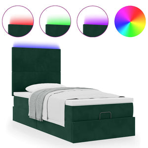 Ottoman Bett mit Matratze & LEDs Dunkelgrün 90x200 cm