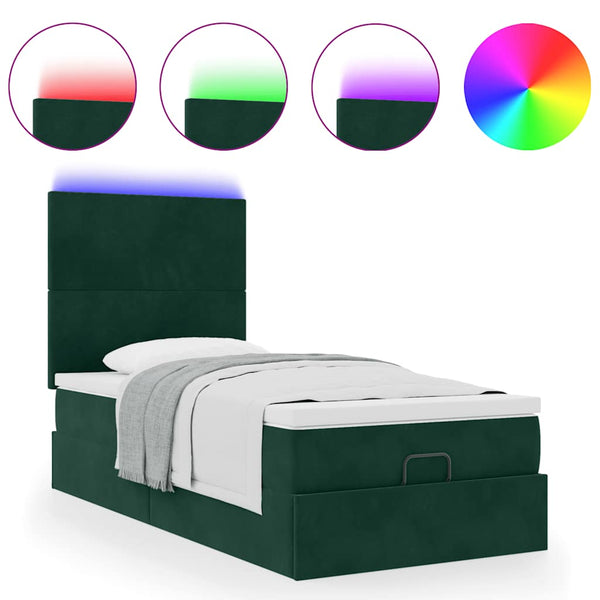 Ottoman Bett mit Matratze & LEDs Dunkelgrün 90x200 cm