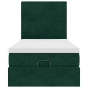 Ottoman Bett mit Matratze & LEDs Dunkelgrün 90x200 cm