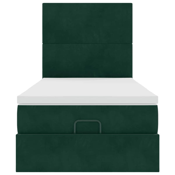 Ottoman Bett mit Matratze & LEDs Dunkelgrün 90x200 cm