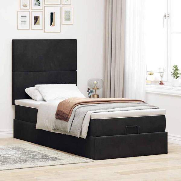 vidaXL Ottoman Bed with Mattresses & LEDs Black 100x200 cm Velvet