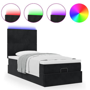 vidaXL Ottoman Bed with Mattresses & LEDs Black 100x200 cm Velvet