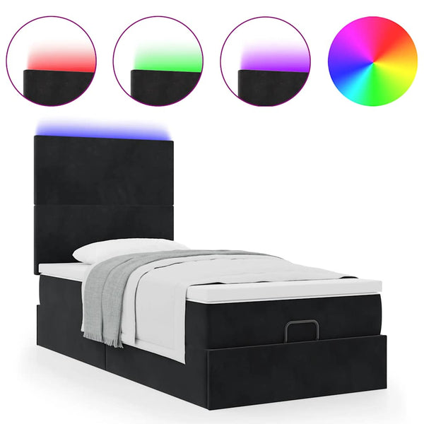 vidaXL Ottoman Bed with Mattresses & LEDs Black 100x200 cm Velvet