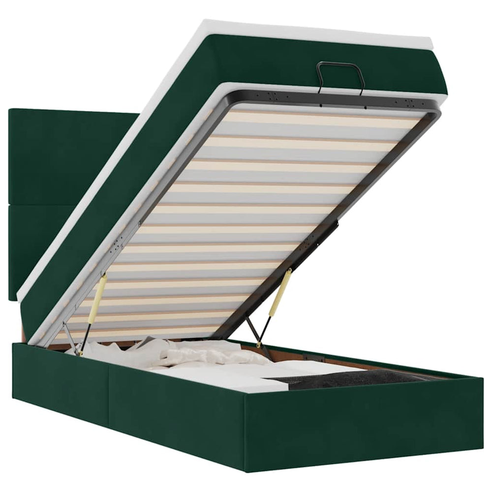 vidaXL Ottoman Bed with Mattresses & LED Dark Green 100x200 cm Velvet