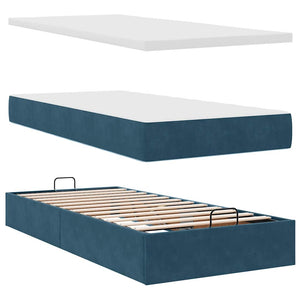 vidaXL Ottoman Bed with Mattresses & LEDs Dark Blue 100x200 cm Velvet