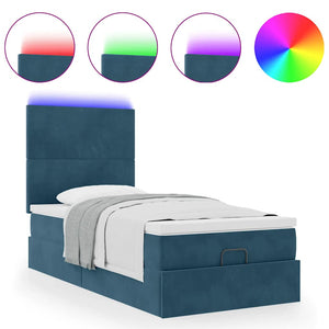 vidaXL Ottoman Bed with Mattresses & LEDs Dark Blue 100x200 cm Velvet