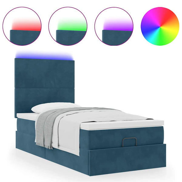 vidaXL Ottoman Bed with Mattresses & LEDs Dark Blue 100x200 cm Velvet
