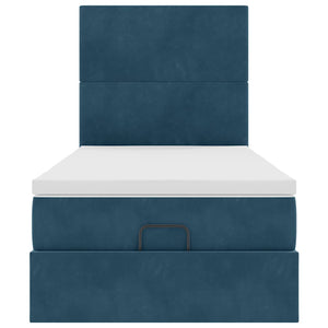 vidaXL Ottoman Bed with Mattresses & LEDs Dark Blue 100x200 cm Velvet
