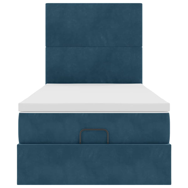 vidaXL Ottoman Bed with Mattresses & LEDs Dark Blue 100x200 cm Velvet