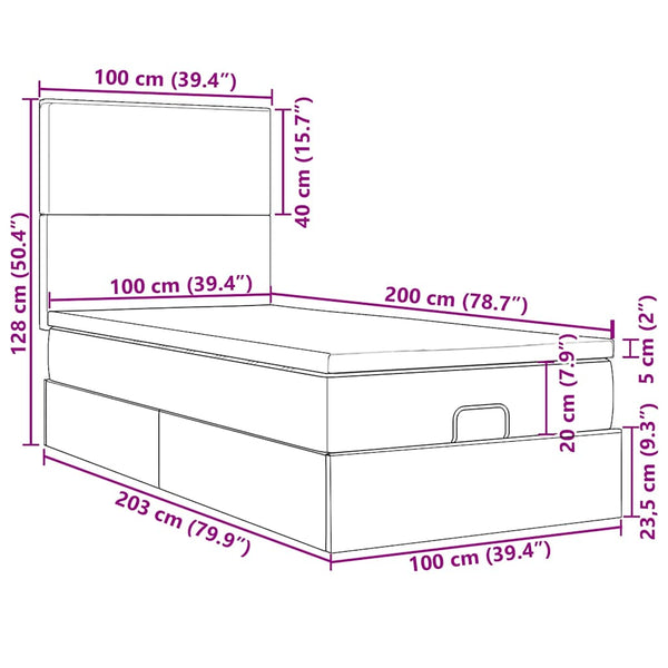 vidaXL Ottoman Bed with Mattresses & LED Pink 100x200 cm Velvet