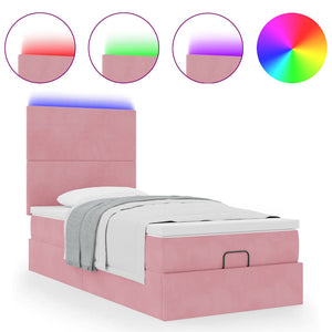 vidaXL Ottoman Bed with Mattresses & LED Pink 100x200 cm Velvet