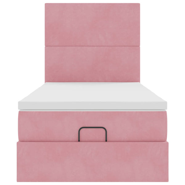 vidaXL Ottoman Bed with Mattresses & LED Pink 100x200 cm Velvet