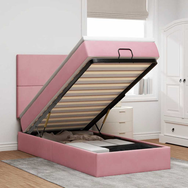 vidaXL Ottoman Bed with Mattresses & LED Pink 100x200 cm Velvet