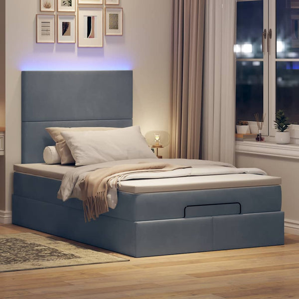 vidaXL Ottoman Bed with Mattresses & LED Lights Dark Grey 120x190 cm Velvet