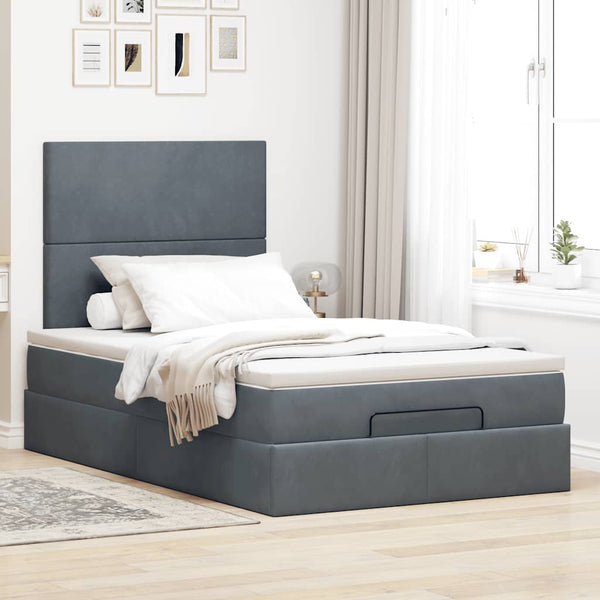 vidaXL Ottoman Bed with Mattresses & LED Lights Dark Grey 120x190 cm Velvet