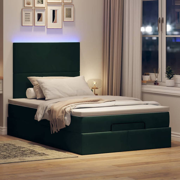 vidaXL Ottoman Bed with Mattresses & LEDs Dark Green 120x190 cm Velvet