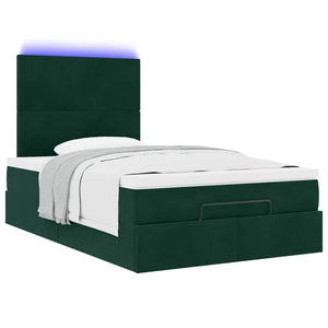 vidaXL Ottoman Bed with Mattresses & LEDs Dark Green 120x190 cm Velvet
