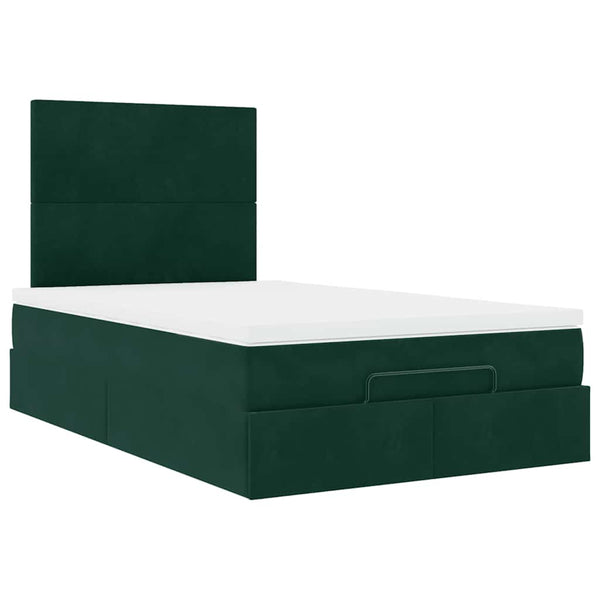 vidaXL Ottoman Bed with Mattresses & LEDs Dark Green 120x190 cm Velvet