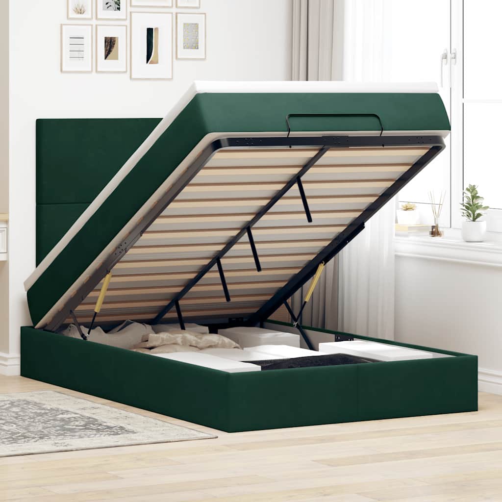 vidaXL Ottoman Bed with Mattresses & LEDs Dark Green 120x190 cm Velvet