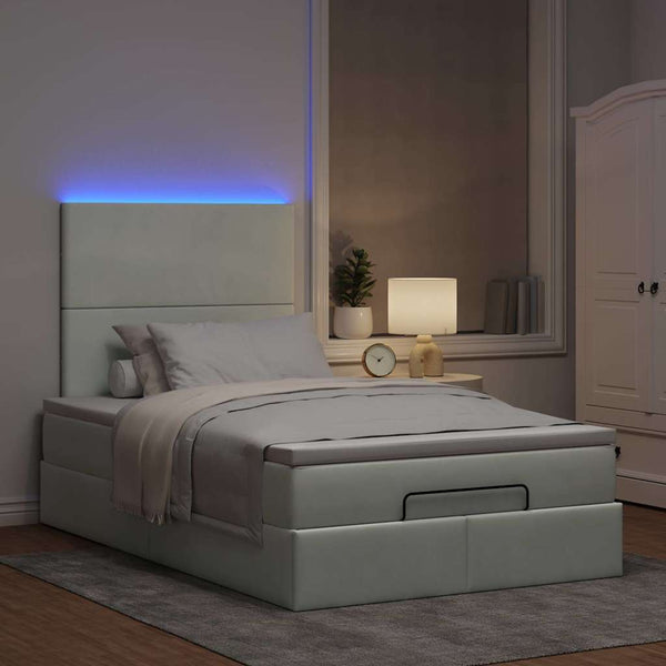 vidaXL Ottoman Bed with Mattresses & LED Light Grey 120x200 cm Velvet