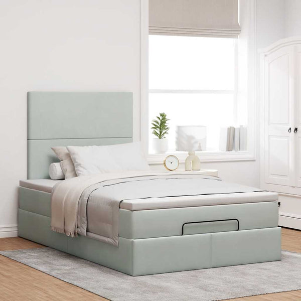 vidaXL Ottoman Bed with Mattresses & LED Light Grey 120x200 cm Velvet