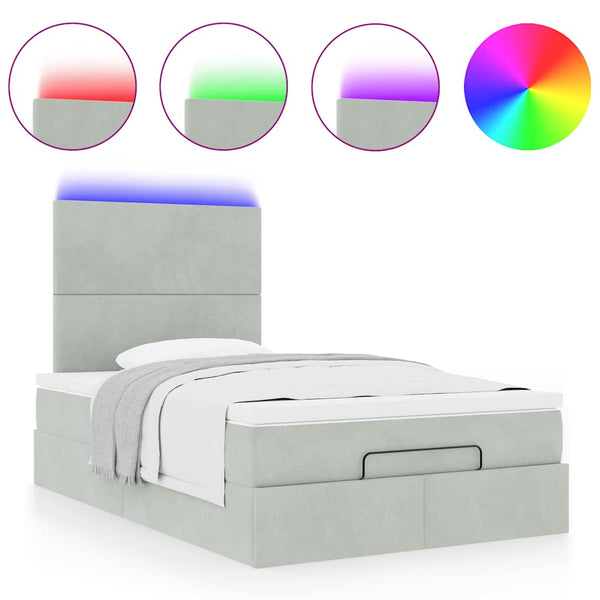 vidaXL Ottoman Bed with Mattresses & LED Light Grey 120x200 cm Velvet