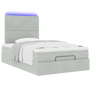 vidaXL Ottoman Bed with Mattresses & LED Light Grey 120x200 cm Velvet