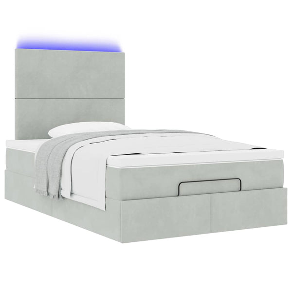 vidaXL Ottoman Bed with Mattresses & LED Light Grey 120x200 cm Velvet