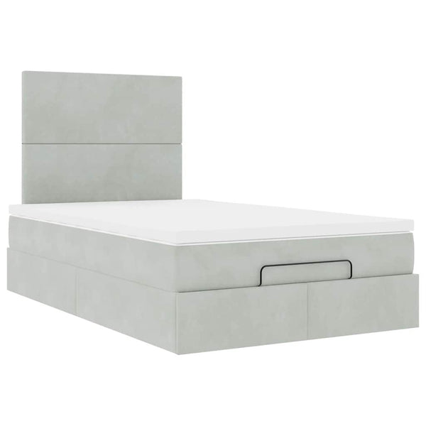 vidaXL Ottoman Bed with Mattresses & LED Light Grey 120x200 cm Velvet
