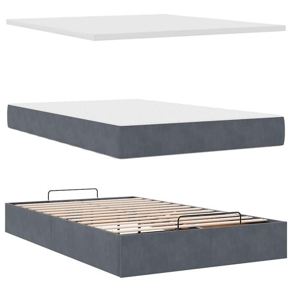 vidaXL Ottoman Bed with Mattresses & LEDs Dark Grey 120x200 cm Velvet