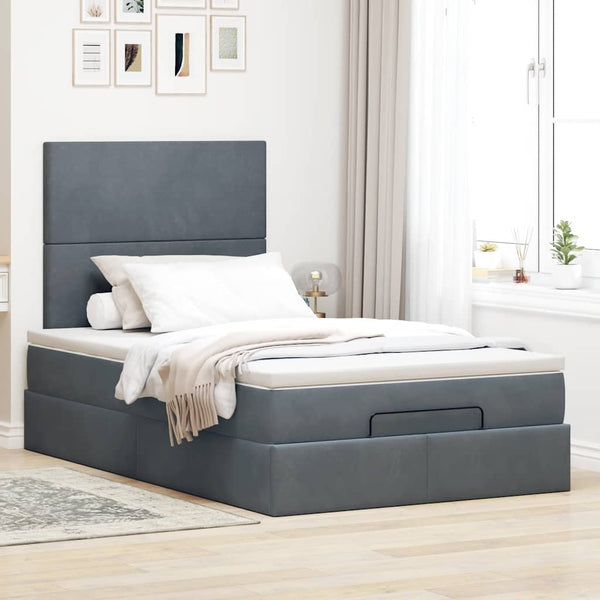 vidaXL Ottoman Bed with Mattresses & LEDs Dark Grey 120x200 cm Velvet