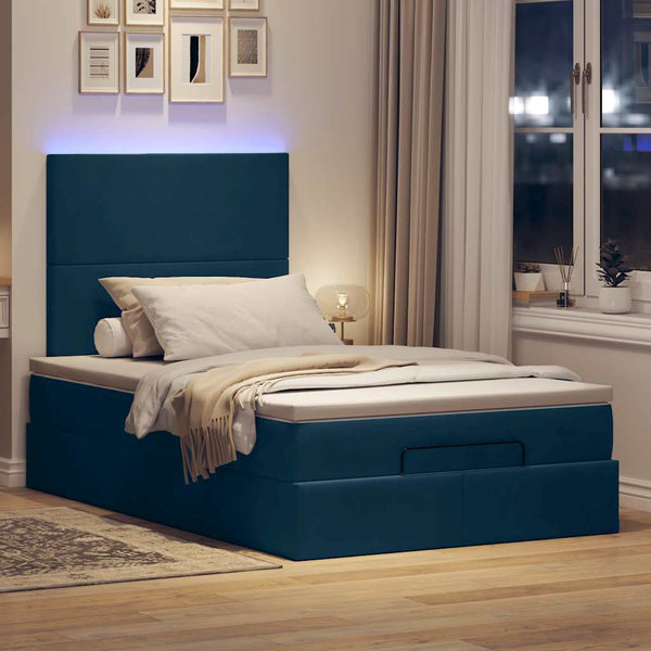 vidaXL Ottoman Bed with Mattresses & LEDs Dark Blue 120x200 cm Velvet