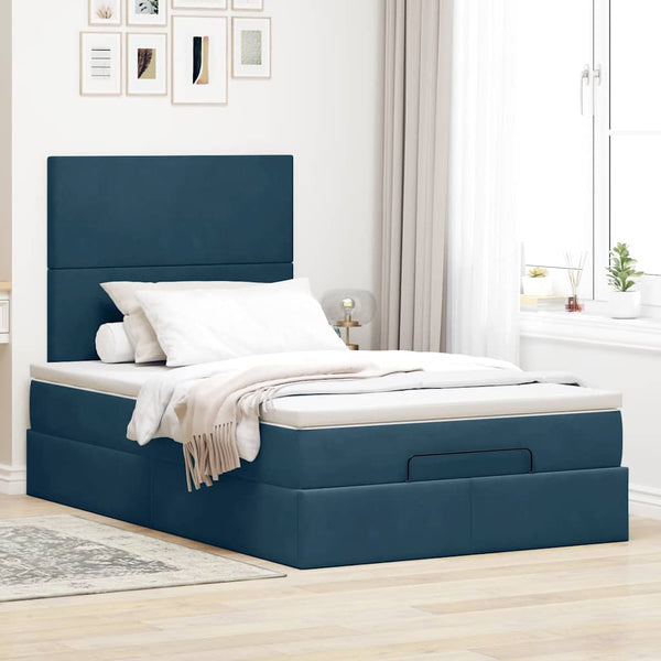 vidaXL Ottoman Bed with Mattresses & LEDs Dark Blue 120x200 cm Velvet
