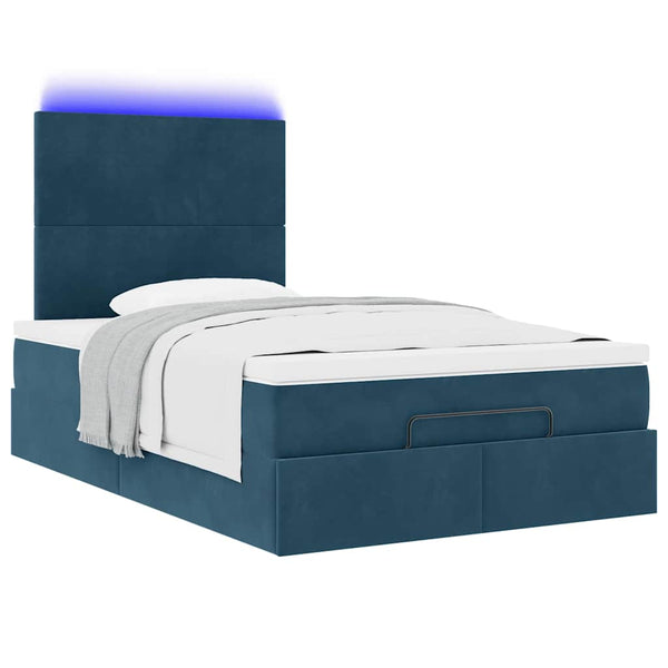 vidaXL Ottoman Bed with Mattresses & LEDs Dark Blue 120x200 cm Velvet