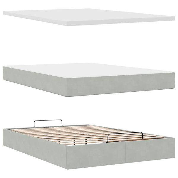 vidaXL Ottoman Bed with Mattresses & LEDs Light Gray 140x190 cm Velvet