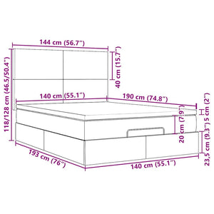 vidaXL Ottoman Bed with Mattresses & LEDs Light Gray 140x190 cm Velvet