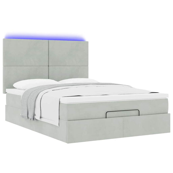 vidaXL Ottoman Bed with Mattresses & LEDs Light Gray 140x190 cm Velvet