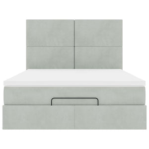 vidaXL Ottoman Bed with Mattresses & LEDs Light Gray 140x190 cm Velvet