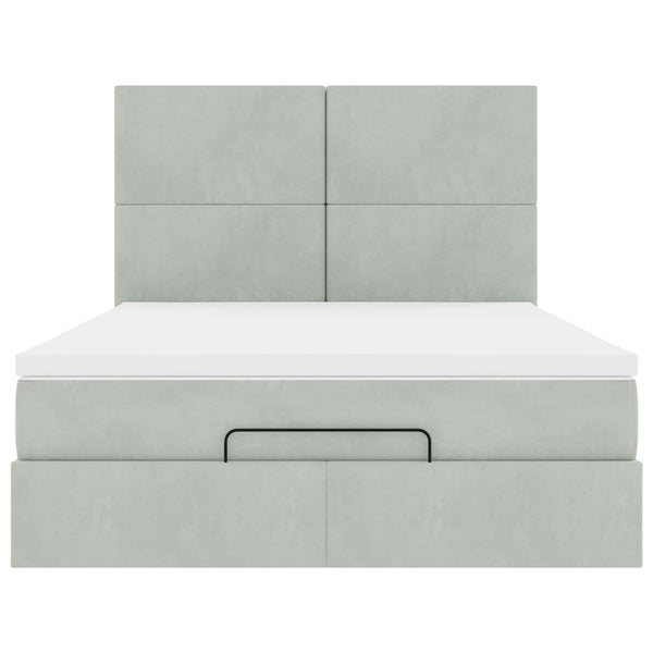 vidaXL Ottoman Bed with Mattresses & LEDs Light Gray 140x190 cm Velvet