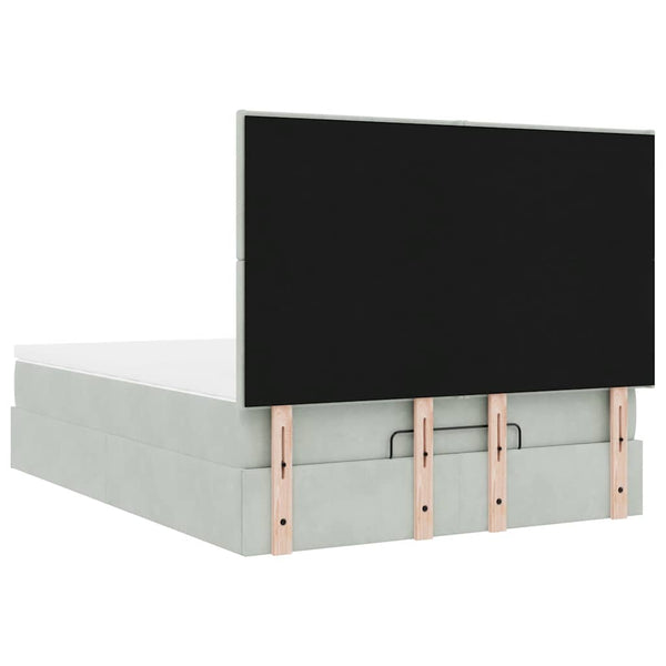 vidaXL Ottoman Bed with Mattresses & LEDs Light Gray 140x190 cm Velvet